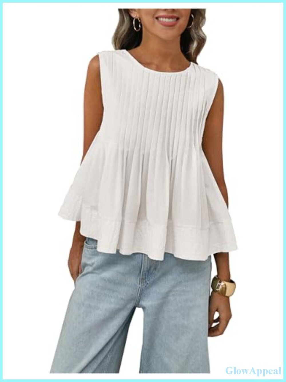 Womens Pleated Peplum Tank Top Cotton Modal Ruffle Hem Blouse